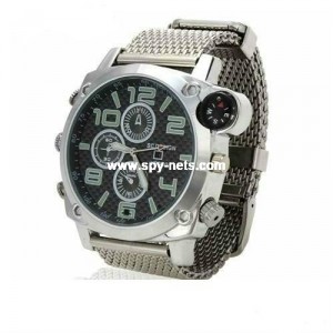 1080P Spy camera watch with calendar and compass (Silver Chain)